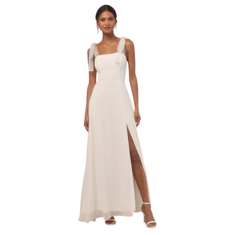 Lulus White Chiffon Tie-Sleeve Wedding Dress NWT Size Small White Formal Dress